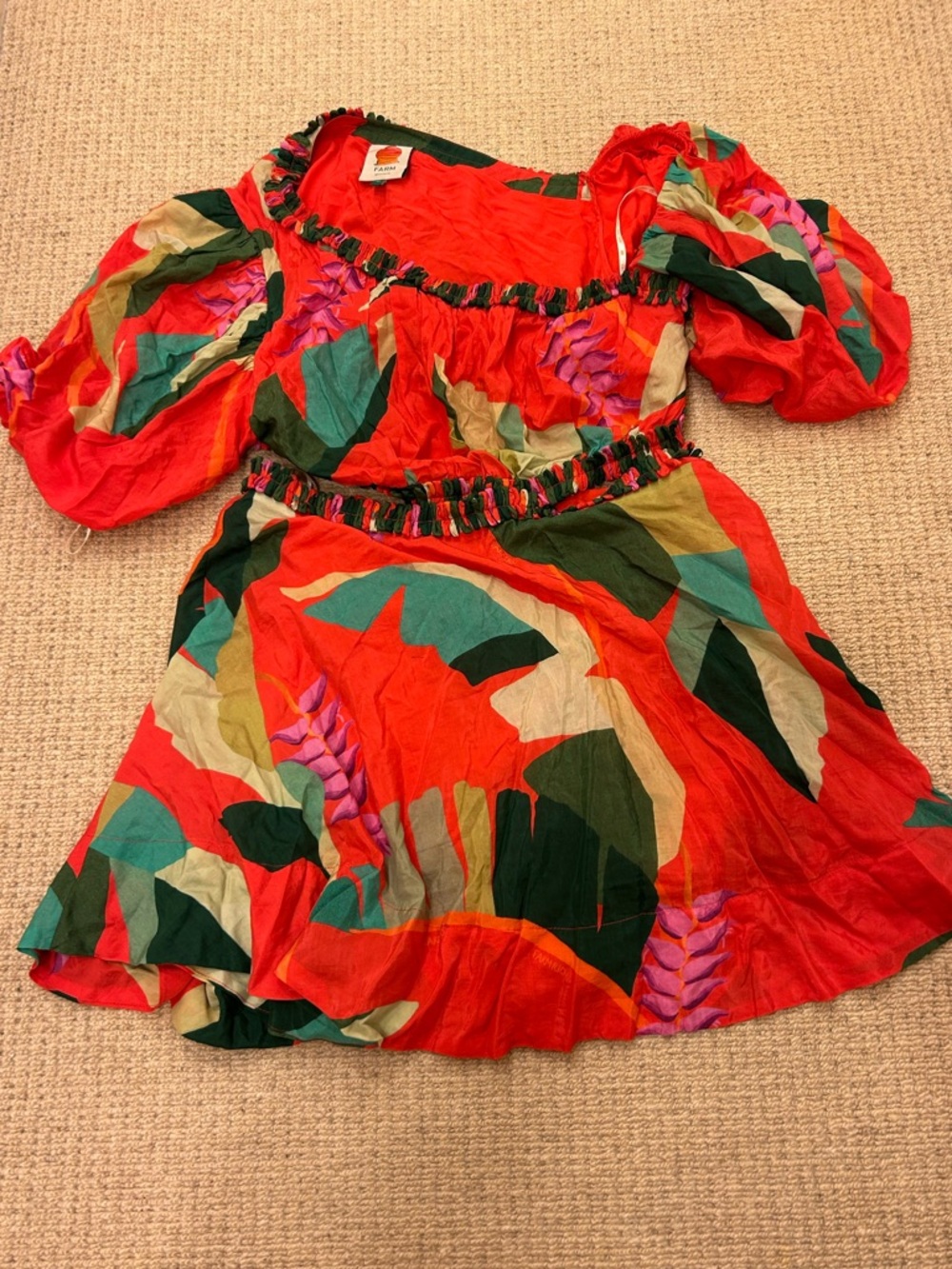 Farm Rio Vibrant Red Tropical floral  Heliconia Mini Dress size xl